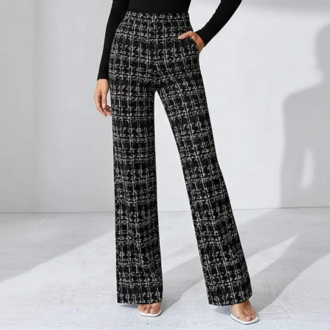 Olivia | Tweed Plaid Flare Pants
