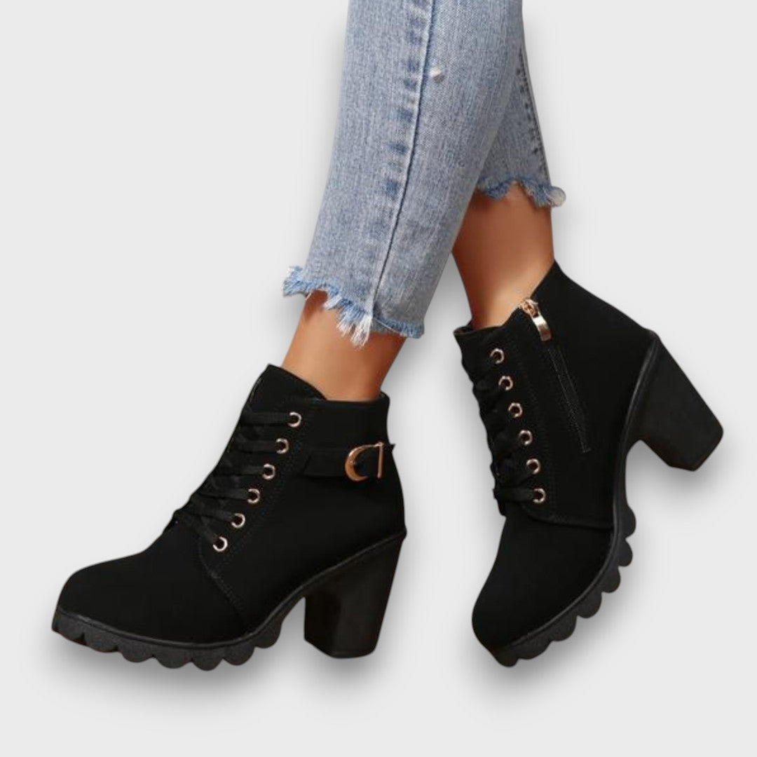 Ardeline – Lace-Up Buckle Block-Heel Ankle Boots