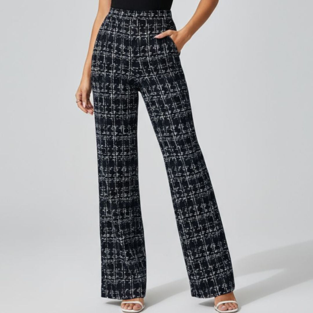 Olivia | Tweed Plaid Flare Pants