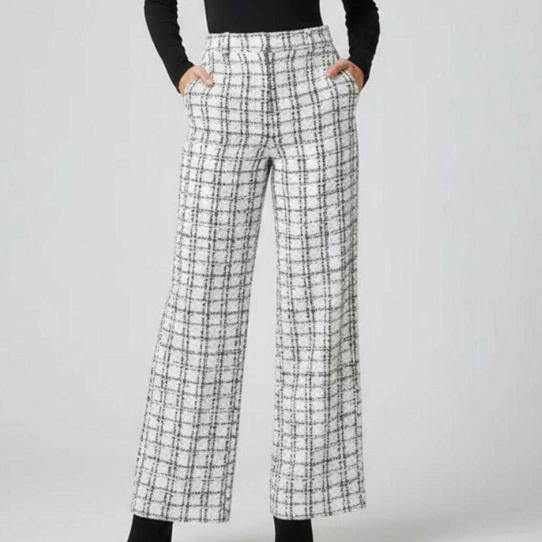 Olivia | Tweed Plaid Flare Pants