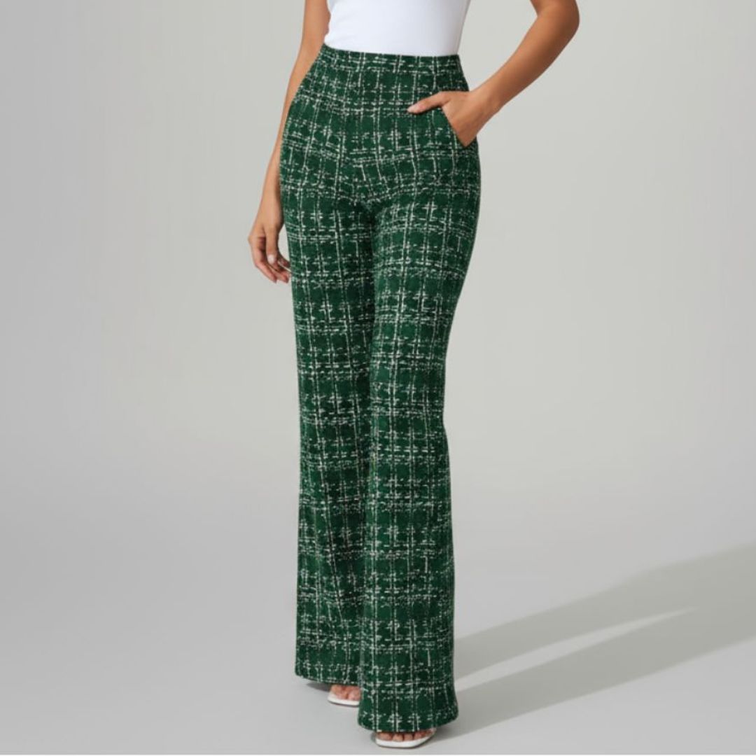 Olivia | Tweed Plaid Flare Pants