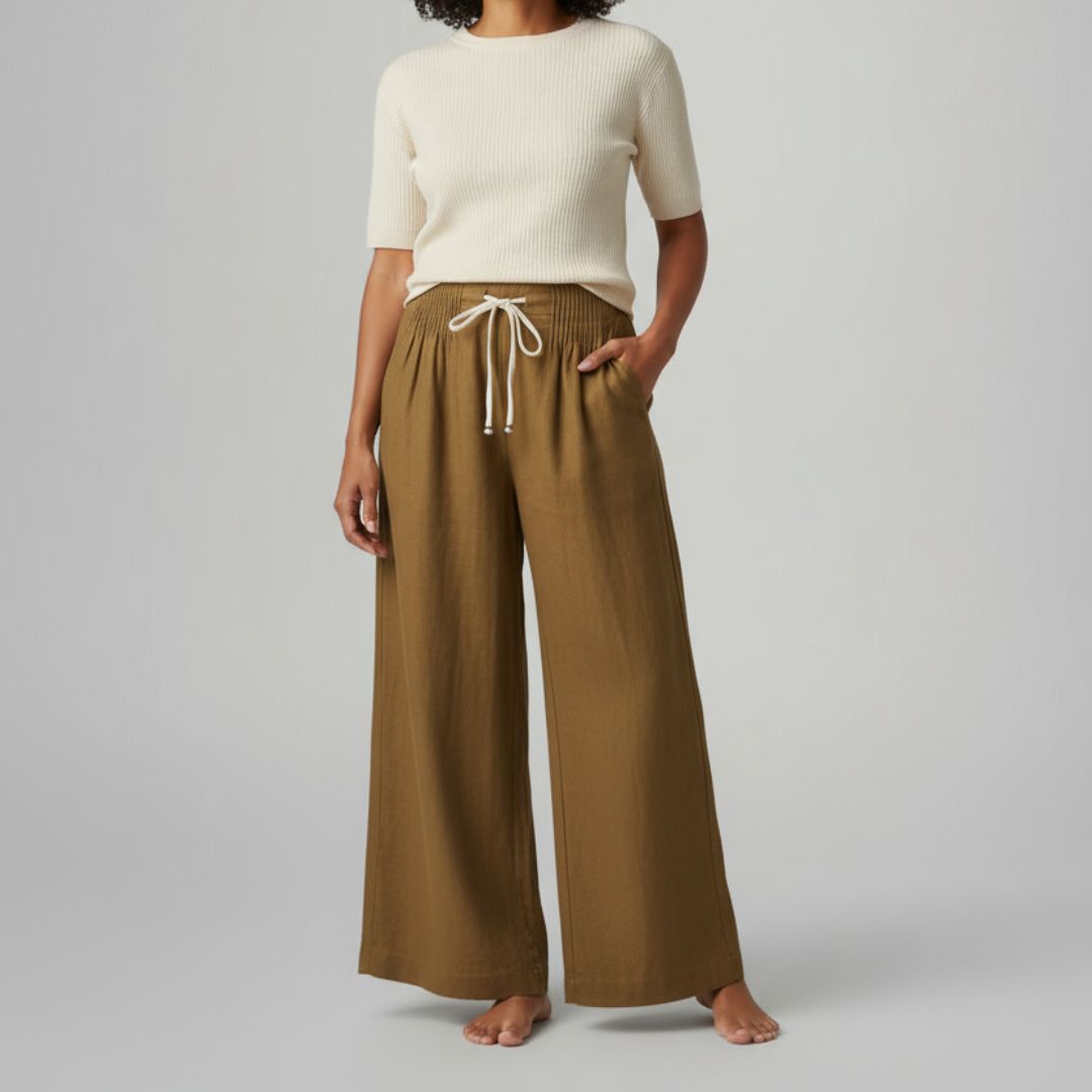 Camille | Wide-leg Pants in Cotton and Linen Blend