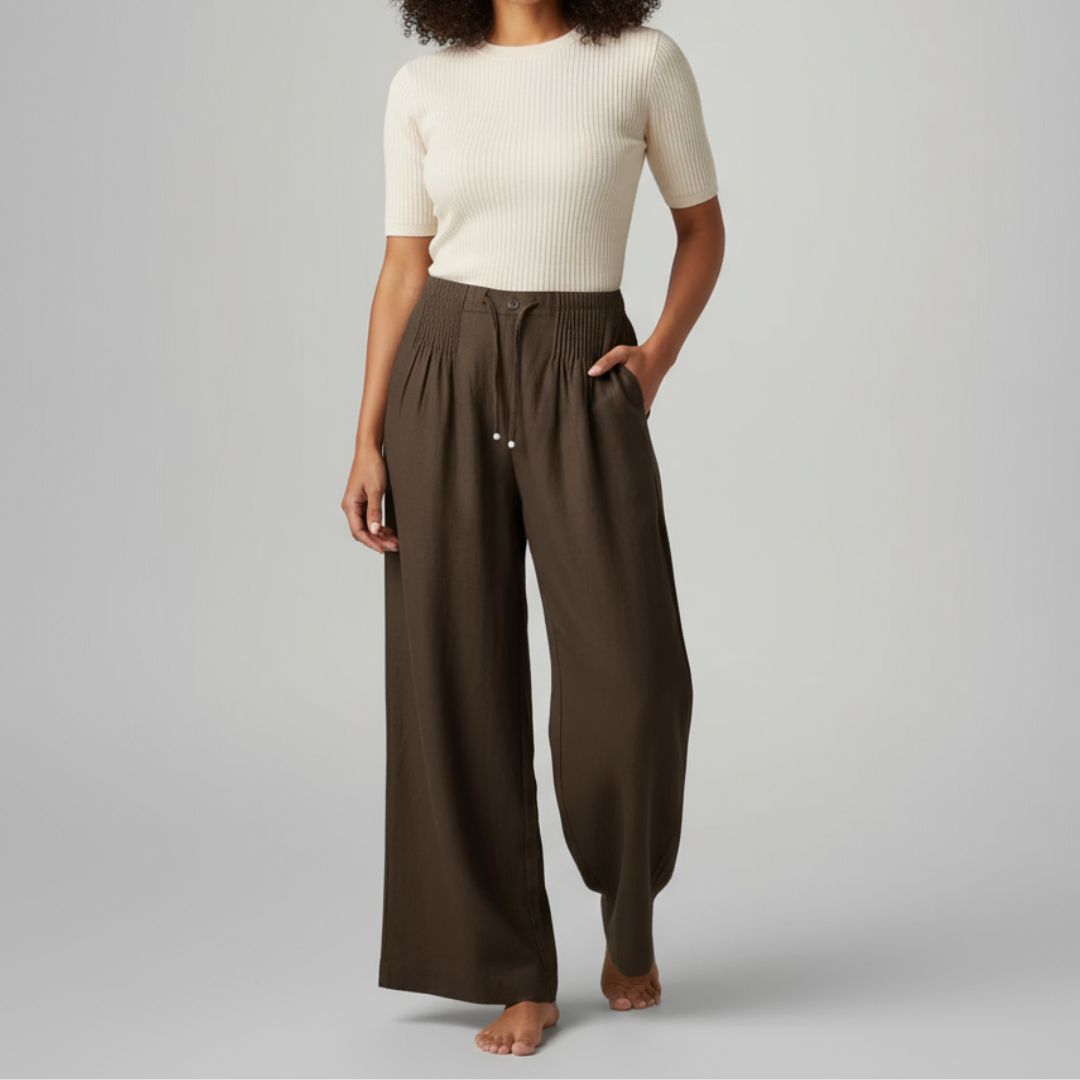 Camille | Wide-leg Pants in Cotton and Linen Blend