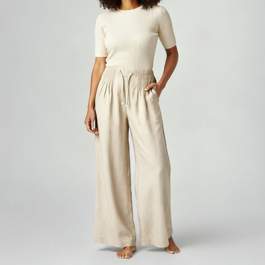 Camille | Wide-leg Pants in Cotton and Linen Blend