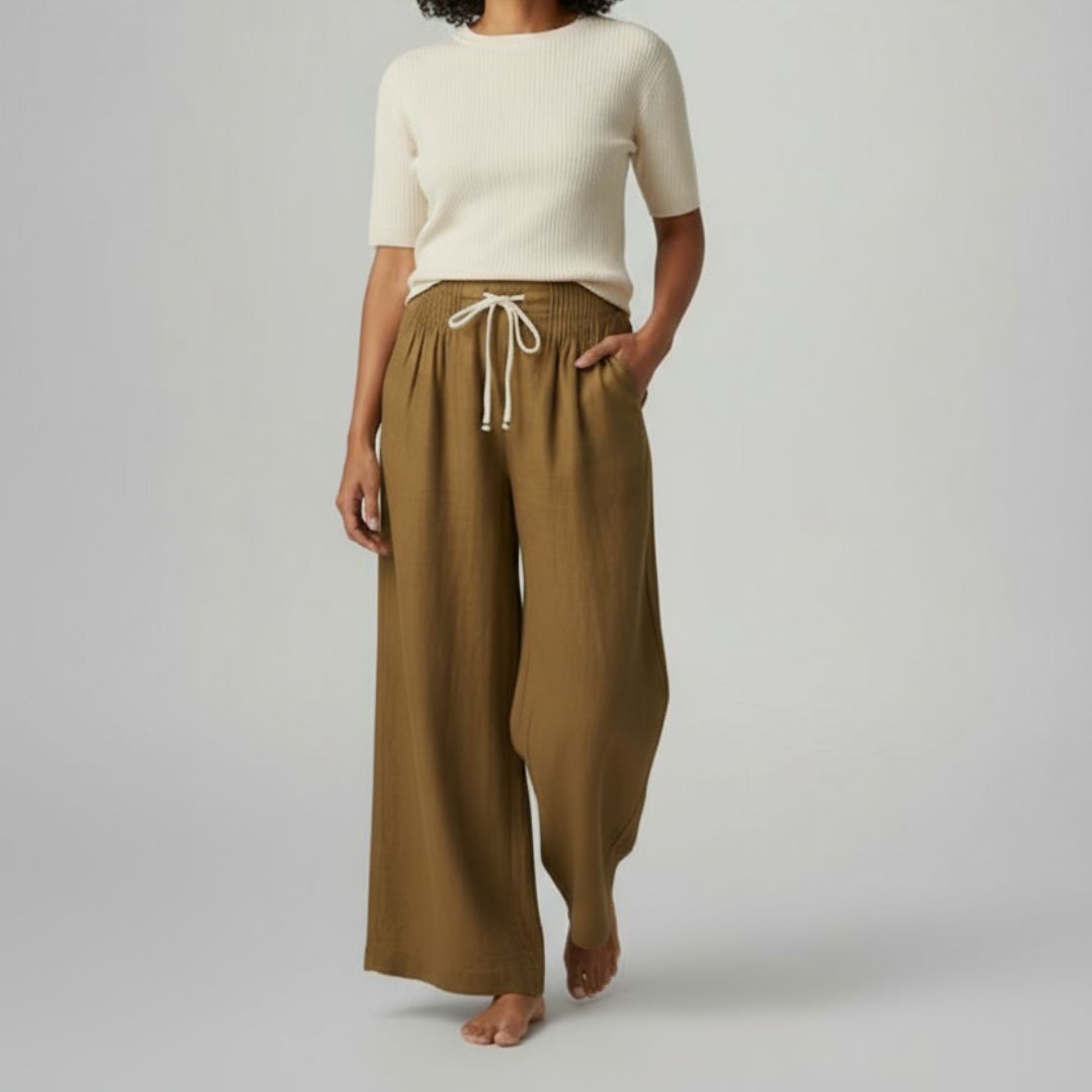 Camille | Wide-leg Pants in Cotton and Linen Blend