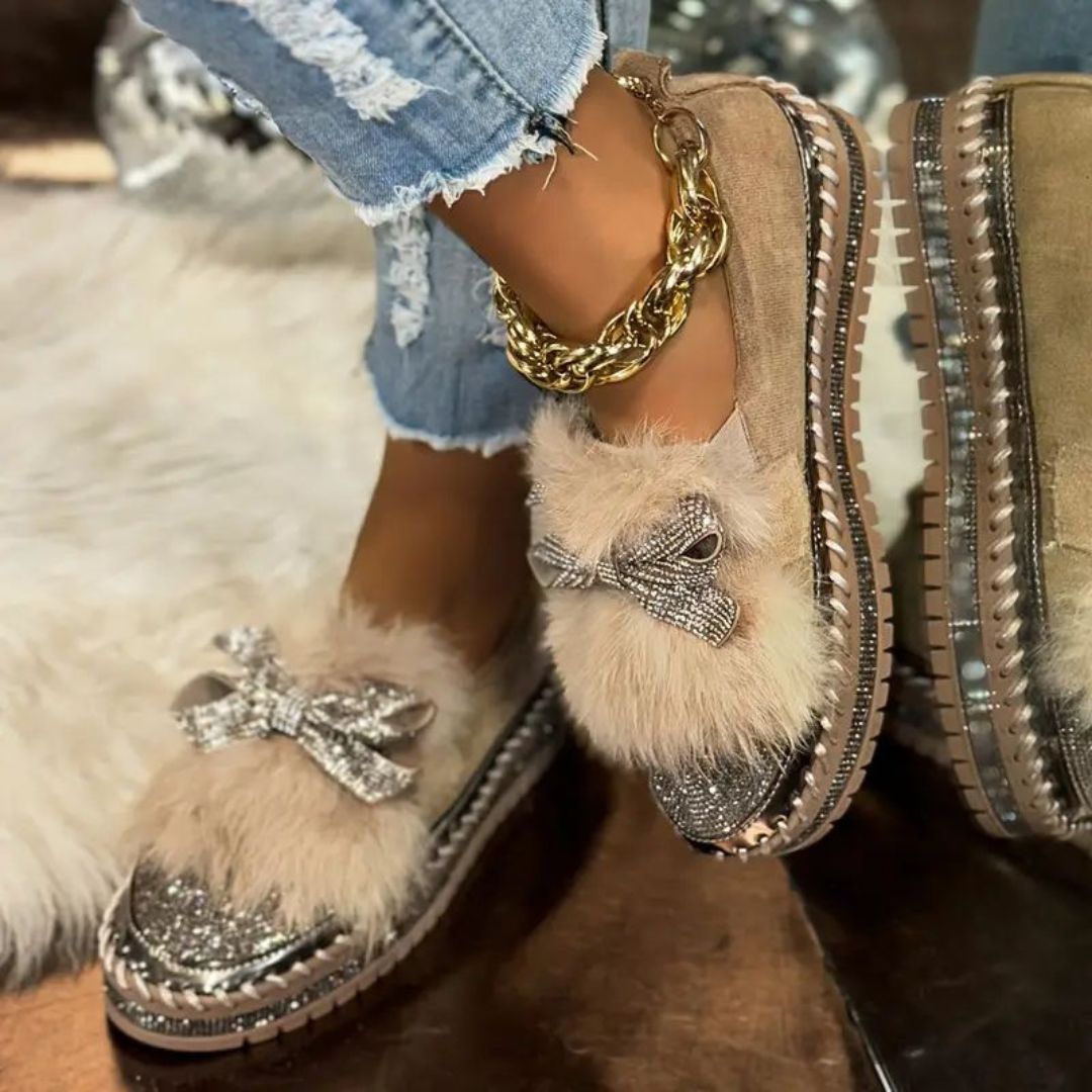 Jasmin | Crystal Bow Comfort Loafers – Sparkle & Support