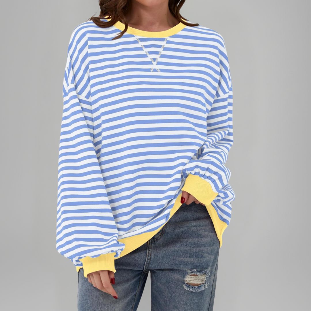 Mika - Casual Long Sleeve Round Neck Striped Sweatshirt
