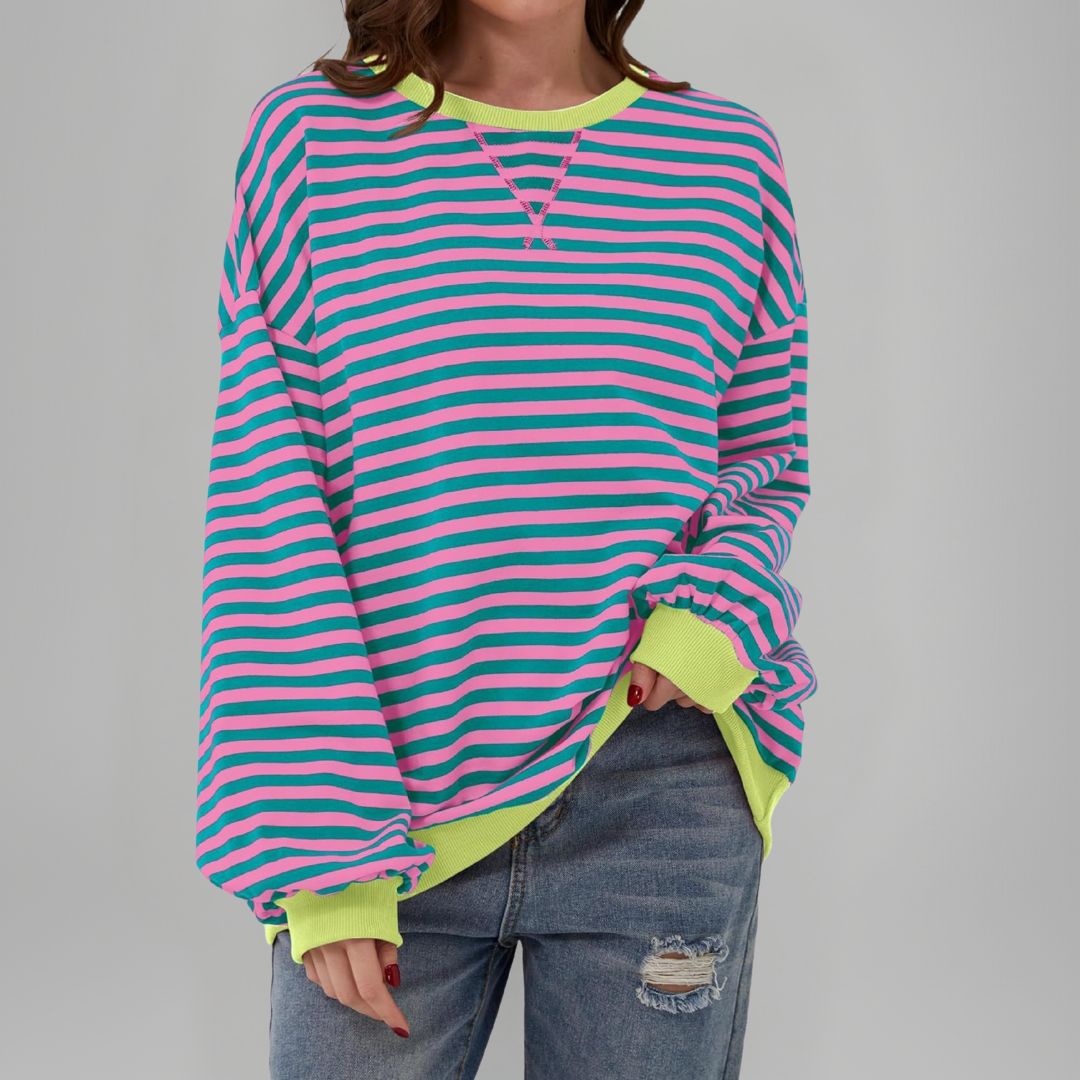 Mika - Casual Long Sleeve Round Neck Striped Sweatshirt