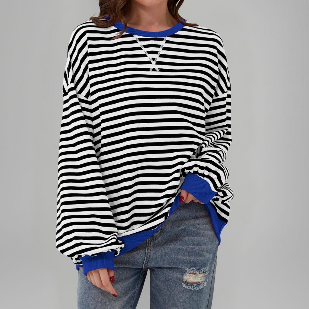 Mika - Casual Long Sleeve Round Neck Striped Sweatshirt