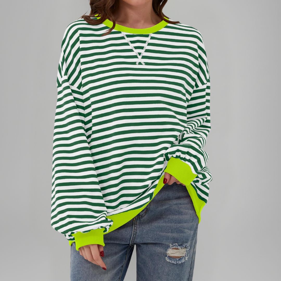 Mika - Casual Long Sleeve Round Neck Striped Sweatshirt