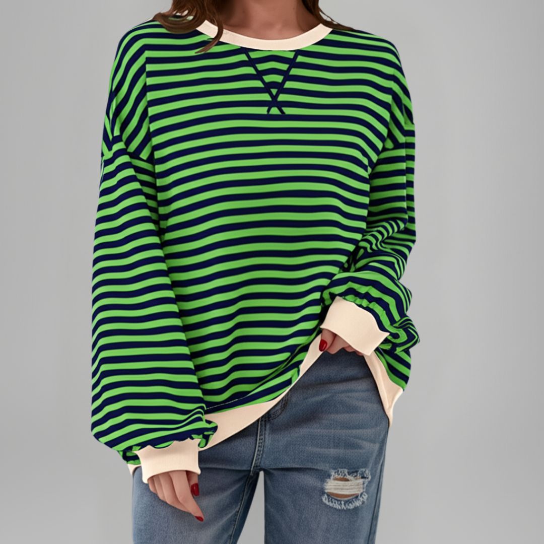 Mika - Casual Long Sleeve Round Neck Striped Sweatshirt