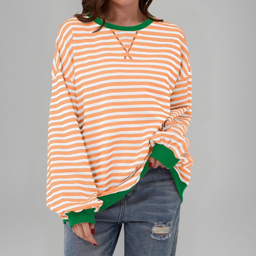 Mika - Casual Long Sleeve Round Neck Striped Sweatshirt