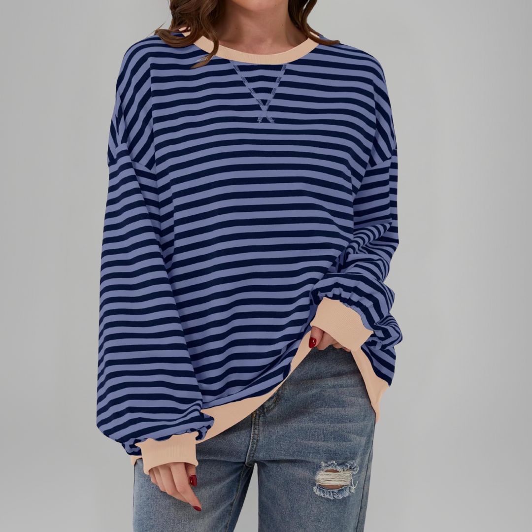 Mika - Casual Long Sleeve Round Neck Striped Sweatshirt