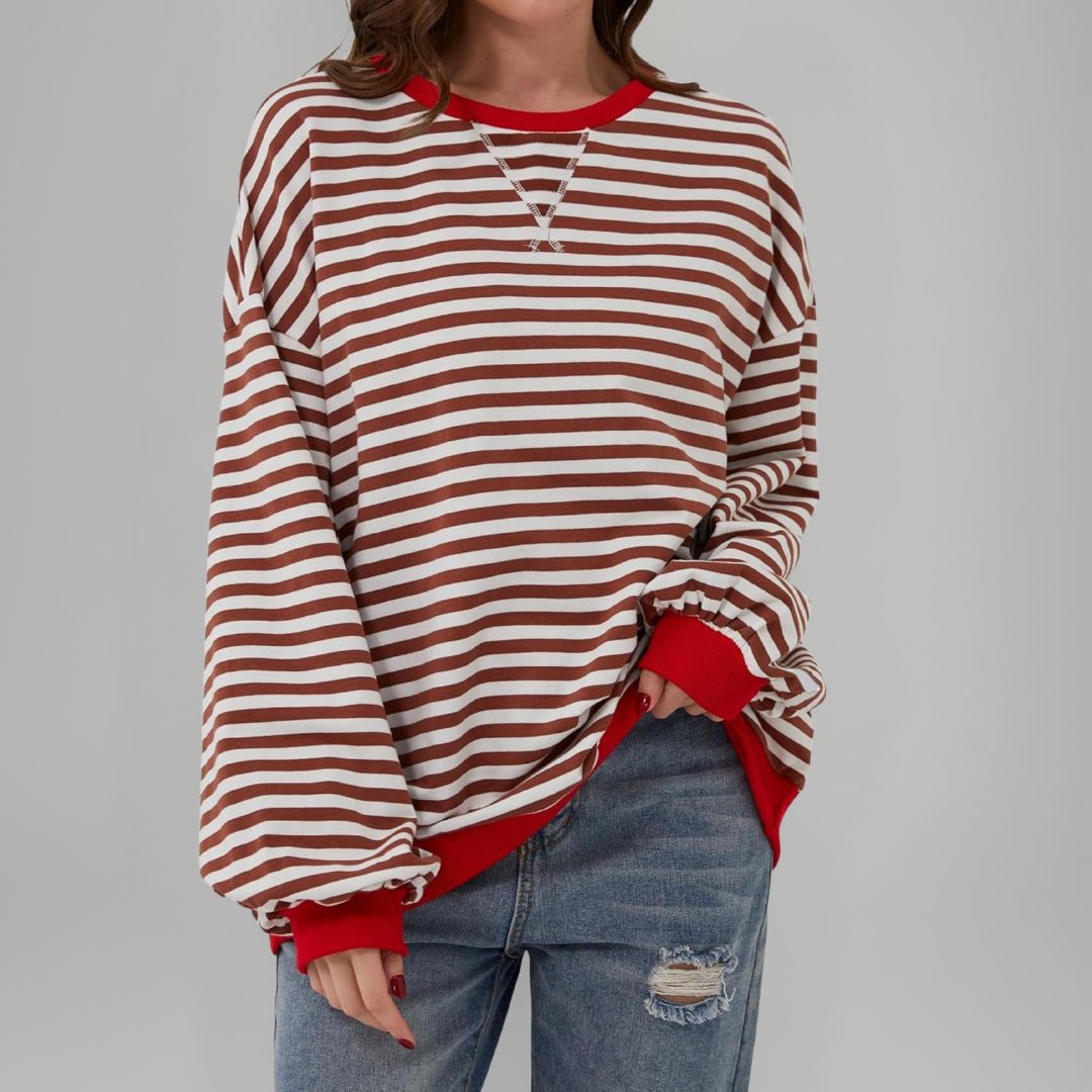 Mika - Casual Long Sleeve Round Neck Striped Sweatshirt