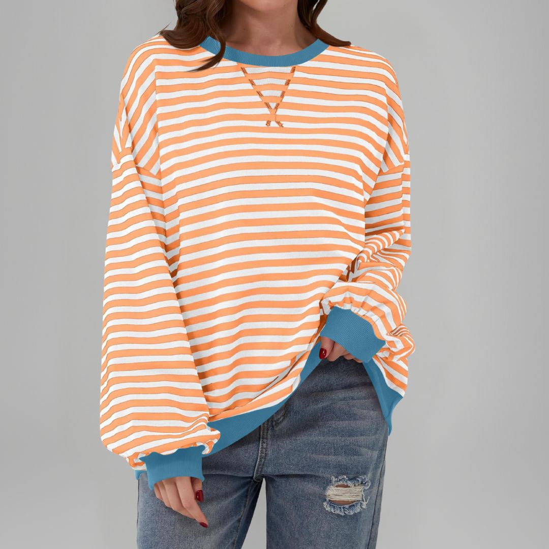 Mika - Casual Long Sleeve Round Neck Striped Sweatshirt