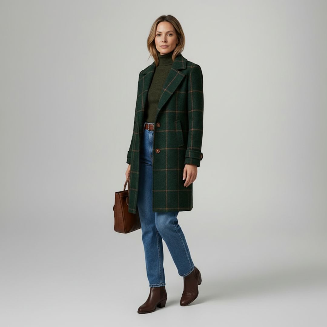 Women's Retro Lapel Plaid Tweed Coat