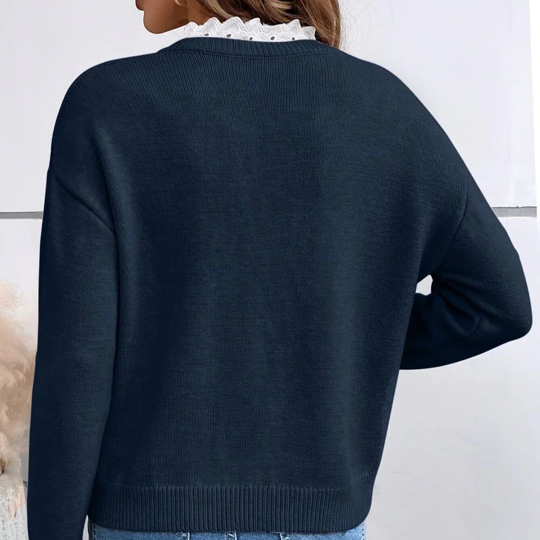 Yara - Lace Trim V-Neck Jumper