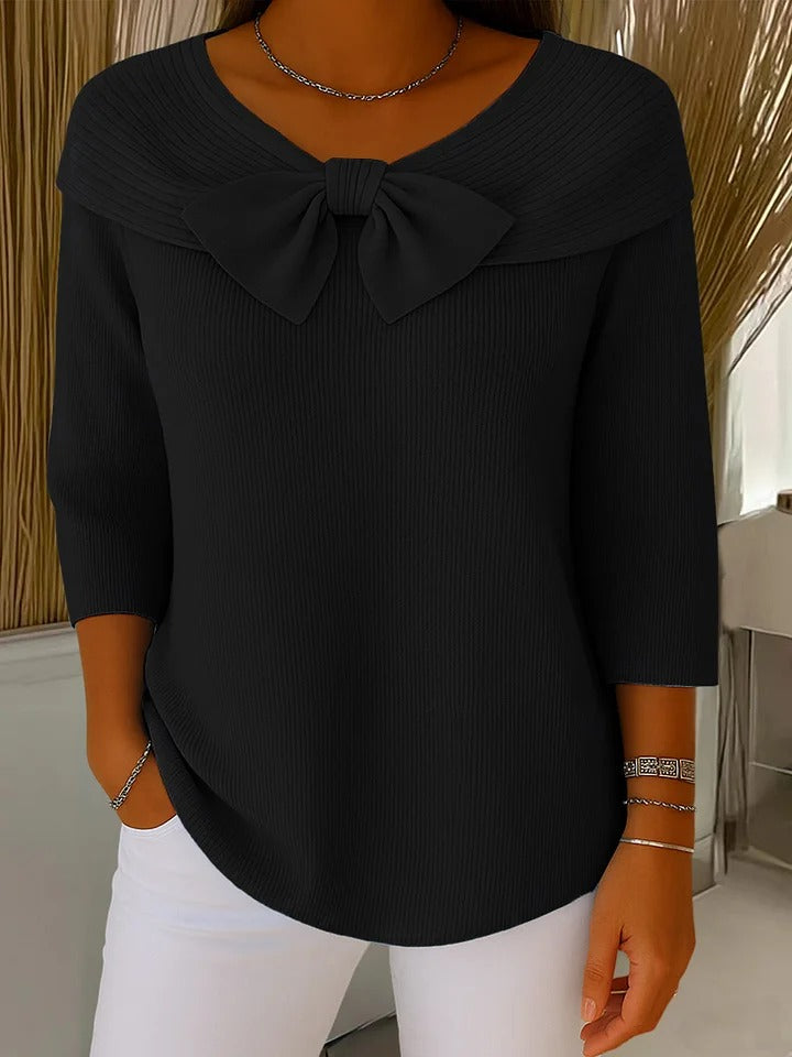 Solenne | Women's Sweater with Bow and Round Neckline