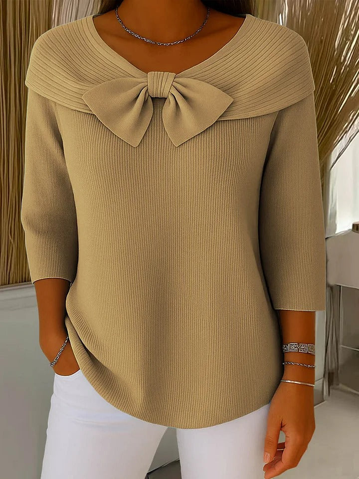 Solenne | Women's Sweater with Bow and Round Neckline