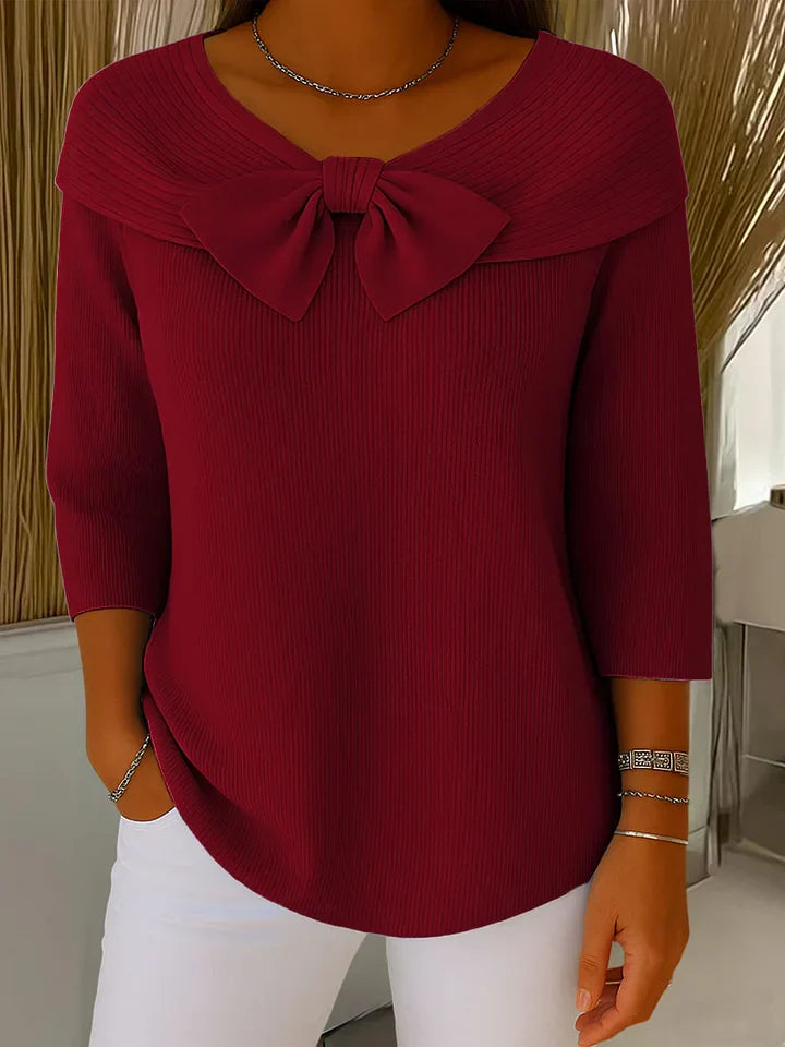 Solenne | Women's Sweater with Bow and Round Neckline