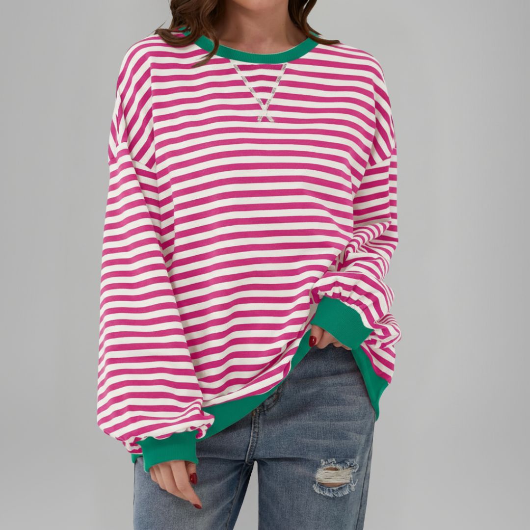 Mika - Casual Long Sleeve Round Neck Striped Sweatshirt