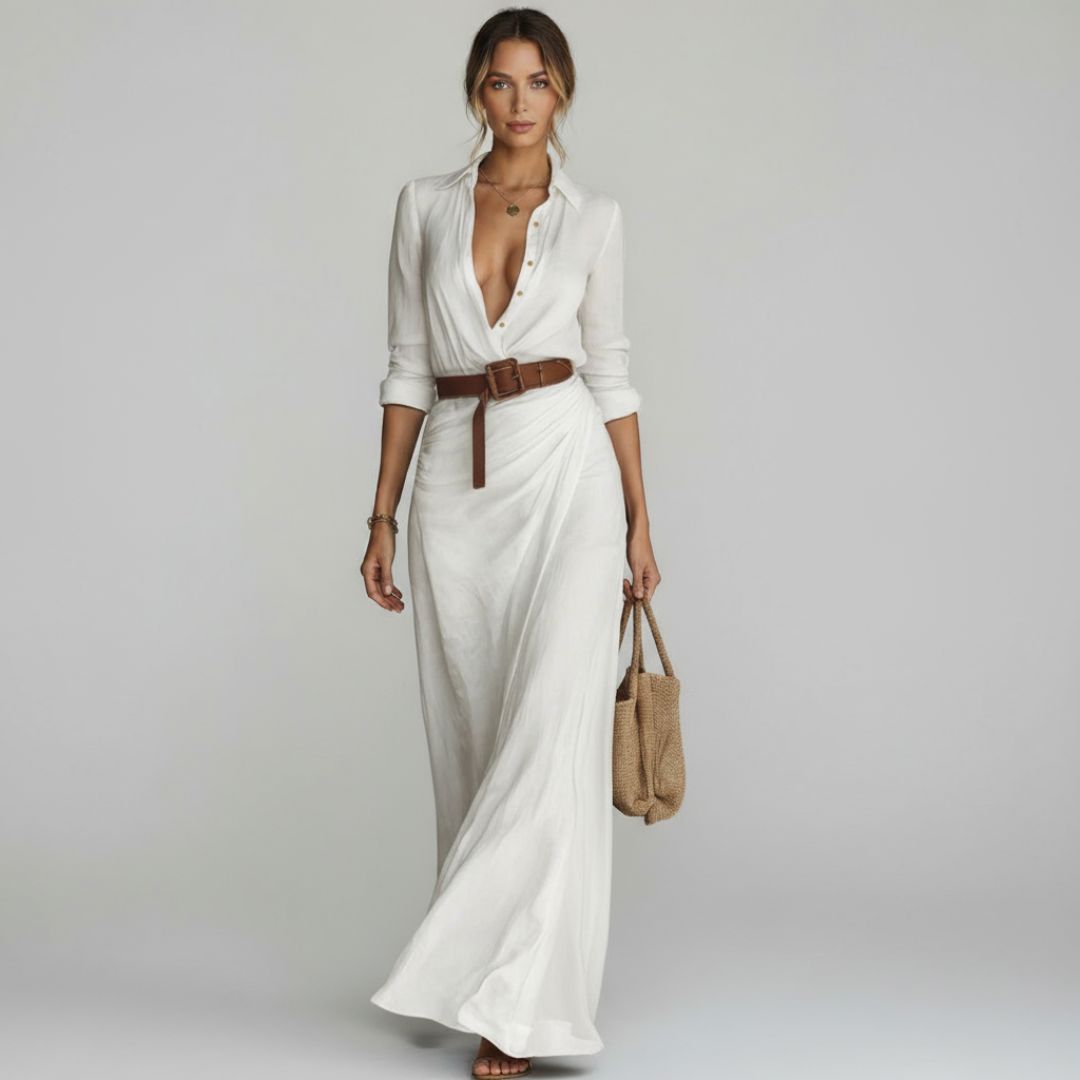 Ramona – Classic Long Dress with Waist Belt