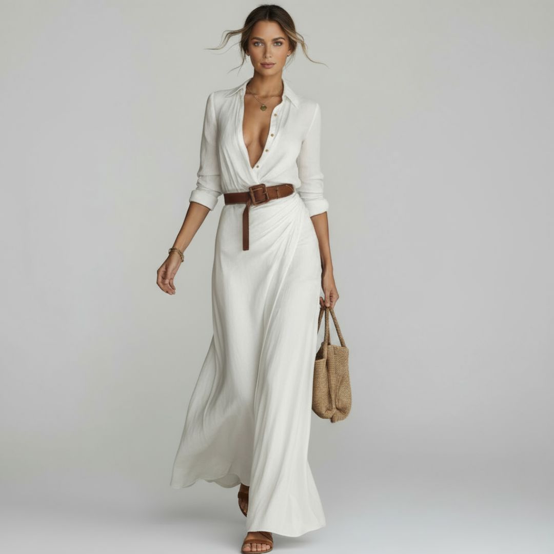 Ramona – Classic Long Dress with Waist Belt