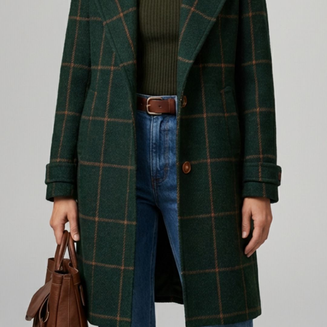 Women's Retro Lapel Plaid Tweed Coat