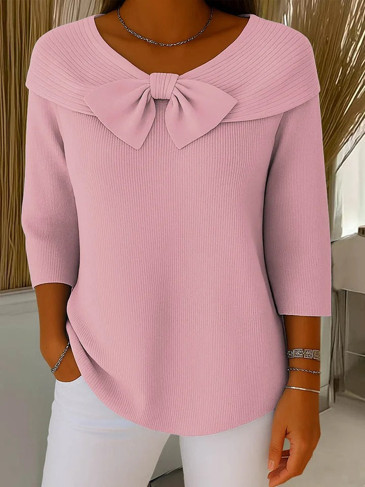 Solenne | Women's Sweater with Bow and Round Neckline